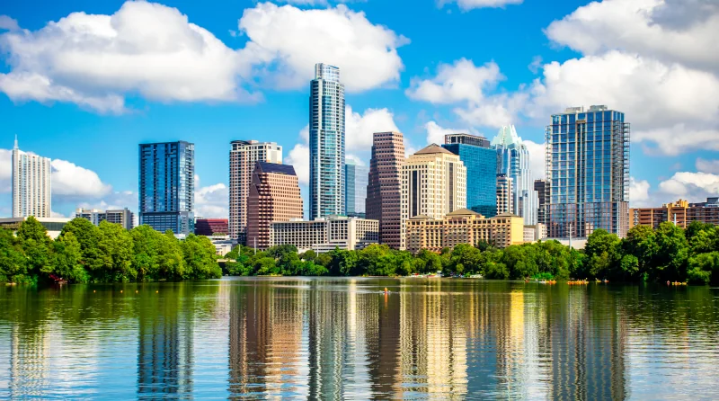 Austin Tx skyline on a bright sunny day